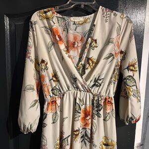 Cream Long Sleeve Wrap Sundress with Bishop Sleeves